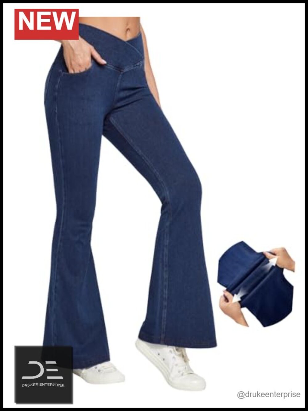 Stretchy Bell Bottom Flare Jeans High Waisted Pull On Jeggings Bootcut with